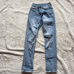 Joy Denim Cali Ultra High Rise Light Blue Skinny Distress Jeans Size 03